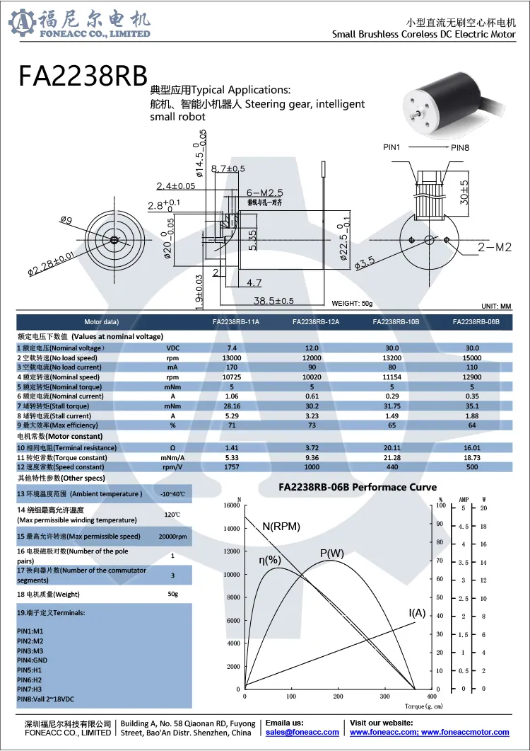 2238rb motor eléctrico de CC sin escobillas micro sin núcleo de 22 mm.webp